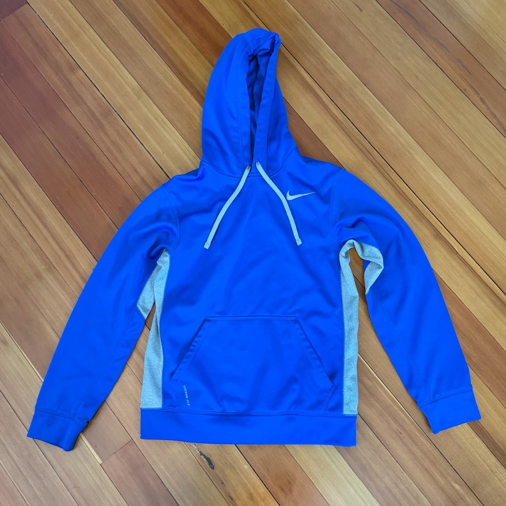 Nike Men's Royal Blue and Light Gray Therma Fit Hoodie Size Small